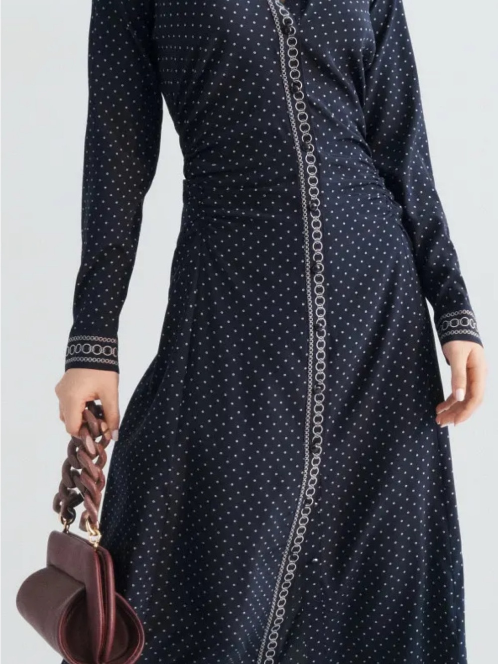 Veronica Beard Navy Dress with White Eyelet Dot Print